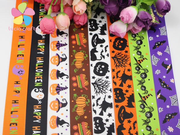 25mm Halloween Pattern Grosgrain Ribbon 12yards/lot